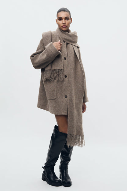 Short Knit Coat With Scarf