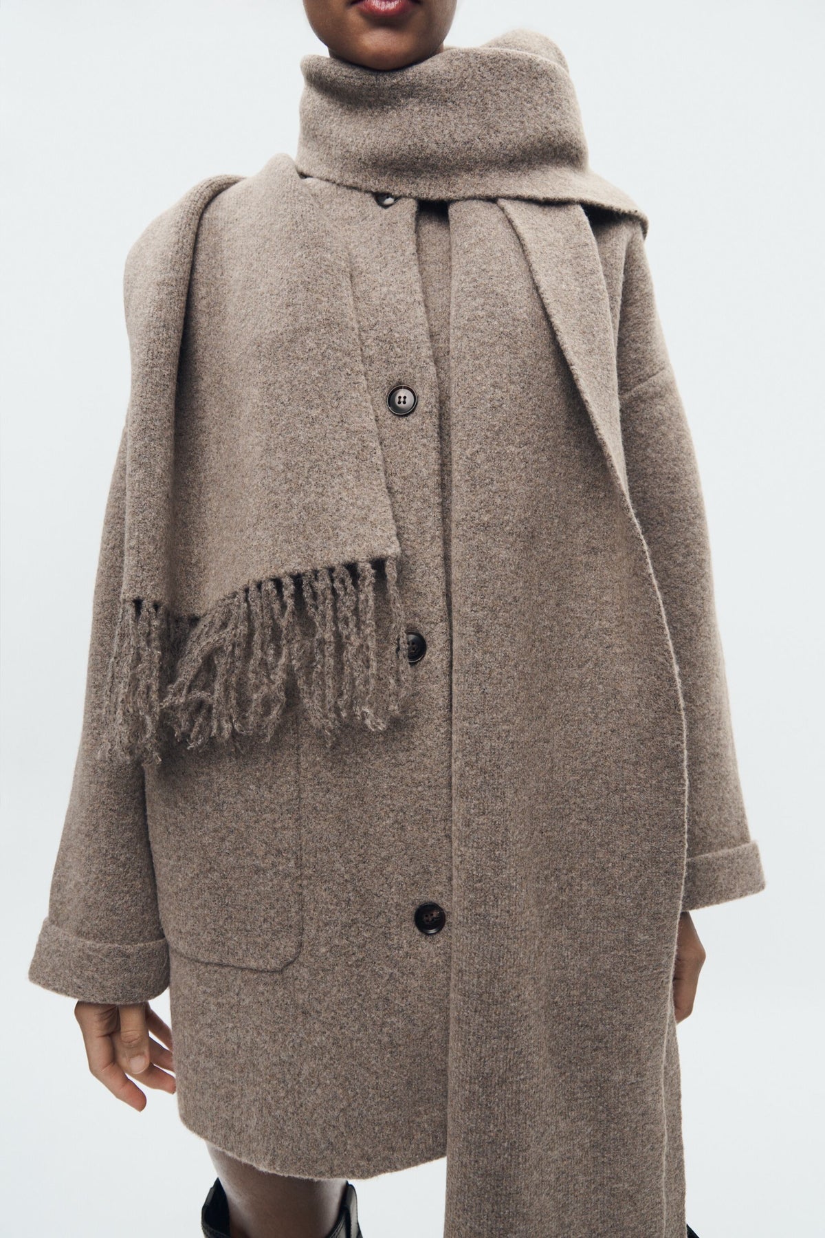 Short Knit Coat With Scarf