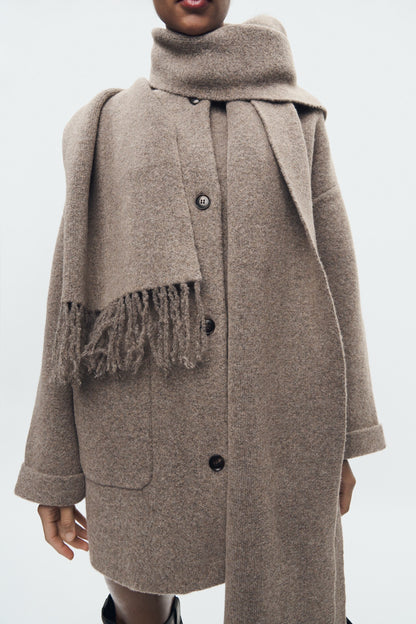 Short Knit Coat With Scarf