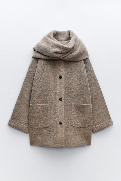 Short Knit Coat With Scarf